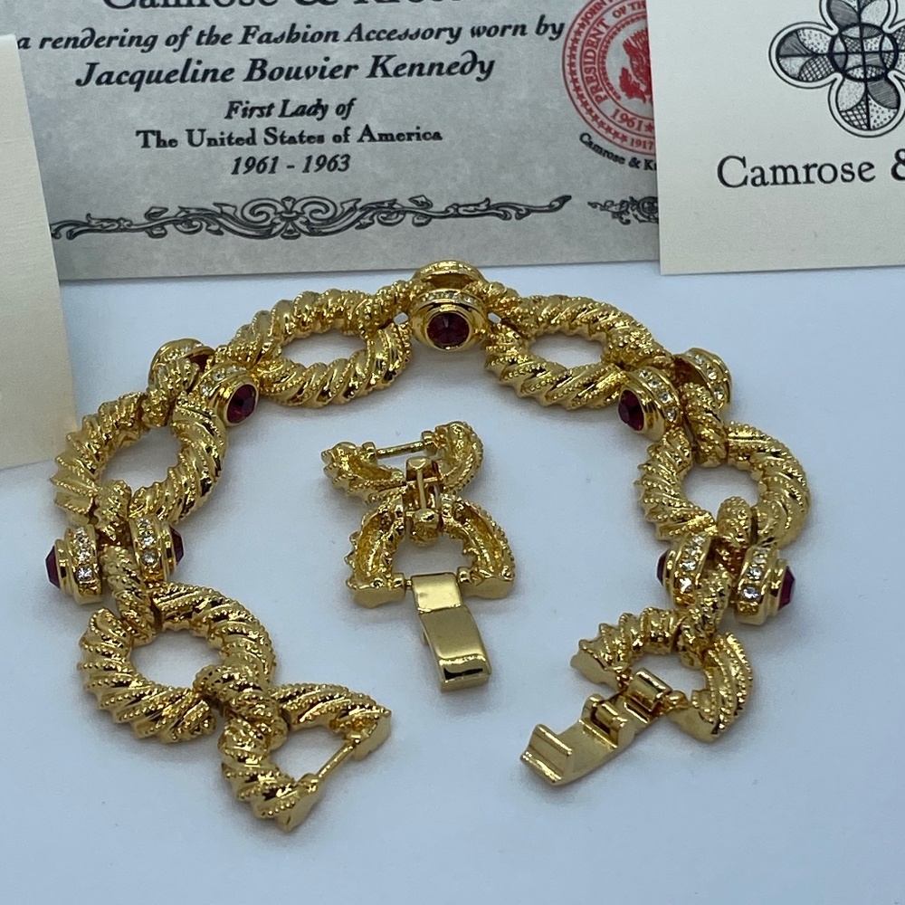 Vintage Camrose and Kross Jaqueline Kennedy Bracelet with Red Stones